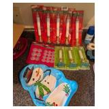 LOT OF CANDLES, SUCTION CUPS, PLASTIC PLATTER