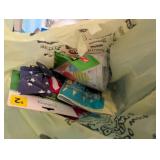 BAG OF PARTY SUPPLIES- HATS, STICKERS, NAPKINS, DE