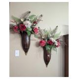 (2) WALL HANGING SCONCES WITH ARTIFICIAL FLOWERS