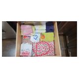 DRAWER OF TOWELS, POT HOLDERS, PLUS