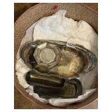 HAT BOX WITH SILVER PLATED ITEMS
