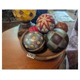 WOOD BOWL WITH DECORATIVE HANDCRAFTED BALLS