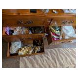 3 DRAWERS OF FABRIC AND SEWING TOOLS