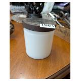 VINTAGE MILK GLASS JAR WITH LID