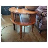 VINTAGE MAPLE WOOD 2 TIER DRUM END TABLE, ETHAN AL