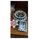 LOT OF PRETTIES, CANDLE,  FRAME AND TRINKET HOLDER