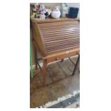 ANTIQUE TIGER OAK ROLL TOP TAMBOUR WRITING  DESK