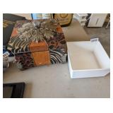 HEAVY SAFARI TYPE BOX AND TABLECRAFT HOLDER