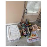 LARGE LOT OF YARD GOODIES *TOTE OF FLAGS/ BANNERS