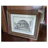 FRAMED PEN & INK DRAWING , ARCADIA ROUND BARN