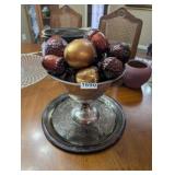 DECORATIVE FRUIT BOWL ON SILVERPLATED TRAY