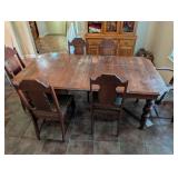 VINTAGE WOODEN KITCHEN TABLE W/ 6 CHAIRS