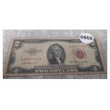 1953 TWO DOLLAR RED SEAL, US NOTE