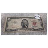 1953 TWO DOLLAR RED SEAL, US NOTE