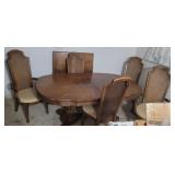 WOODEN TABLE WITH 5 CHAIRS AND 2 LEAFS