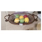 BASKET WITH CERAMIC FRUIT