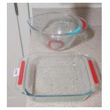 PYREX GLASS BAKING DISH AND MIXING BOWL