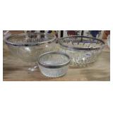 (3)VINTAGE CUT CRYSTAL BOWLS WITH SILVER PLATED RI