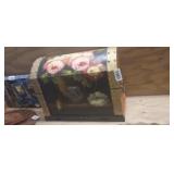HAND PAINTED FLORAL WOODEN STORAGE CHEST W/ HANDLE