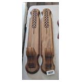 VINTAGE MID CENTURY CARVED WOOD CANDLE SCONCES