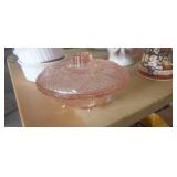 VINTAGE PINK GLASS COVERED DISH