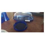 COBALT BLUE BUTTER DISH AND COASTER