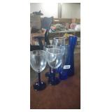 COBALT BLUE GLASSES AND BUD VASES