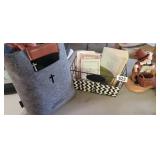 BASKET OF CHRISTIAN BOOKS AND TOTE BAG