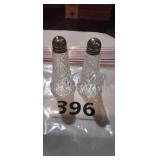 (2) SALT & PEPPER SHAKERS W/ STERLING SILVER TOPS