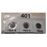 1921-S, 1924-S, & 1928-D WHEAT PENNIES