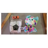 TOYS- BLOW UP BALL, TOY CAR, STUFFED BEAR