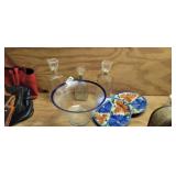 GLASS BOWL, DECANTERS, PLATES
