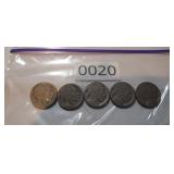 (5) NO DATE BUFFALO HEAD NICKELS