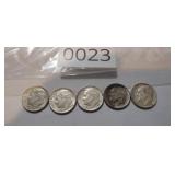 (5) SILVER ROOSEVELT DIMES