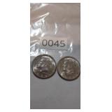(2) 1964 90% SILVER KENNEDY HALF DOLLARS