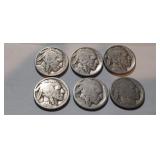 (6) NO DATE BUFFALO HEAD NICKELS