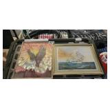 FOILED EAGLE AND SHIP WALL ART