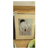 VINTAGE PIERROT FOIL ART PRINT IN FRAME