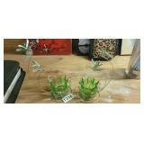 GREEN GLASS BUTTERFLY CANDLE HOLDERS