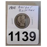 1904 BARBER SILVER QUARTER
