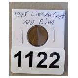 1945 WHEAT PENNY NO RIM