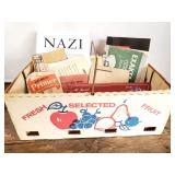 Vintage cardboard fruit basket with booklets
