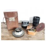 Vintage camera case, lenses and meters