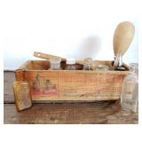 Small wood cheese box and tiny bottles