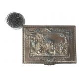 Ornate metal jewelry lid and flower holder