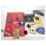 Vintage pins, buttons, patches
