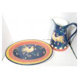 Rooster pitcher and platter