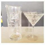 Plastic pitcher and martini glass set