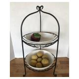 Serving rack w/ bowl & faux fruit