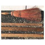Three antique yard sticks & primitive broom